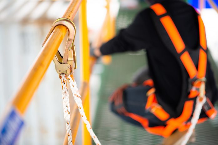 Construction worker wearing safety harness and safety line worki Rivergate developments, Nathan Howes, HSE,