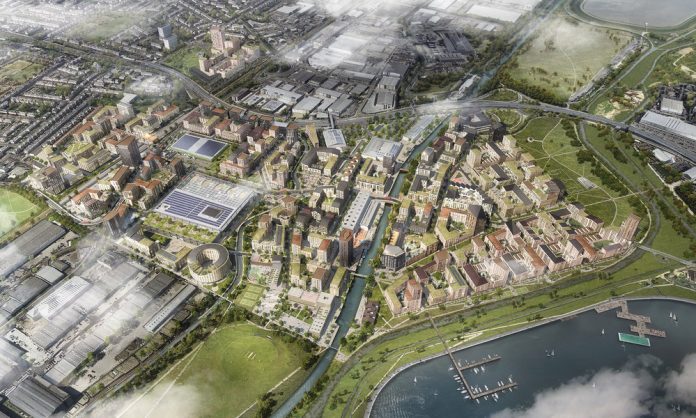 CGI of the Meridian Water masterplan Affordable homes