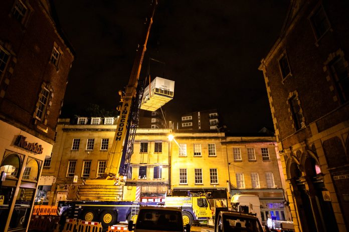 Pre-built apartments craned into position on Bristol’s Park Street Pre-built apartments, 50 Park Street,