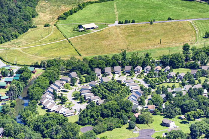 Aerial Image Shows Urban Sprawl As New Homes Overrun Farm Land building on the green belt, countryside