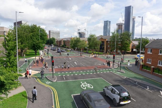 First phase of Manchester City Centre to Chorlton route underway cyclops junction, royce road