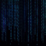 Digital background blue matrix. Background in a matrix style. Binary computer code. Running random numbers. Vector illustration