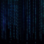 Digital background blue matrix. Background in a matrix style. Binary computer code. Running random numbers. Vector illustration