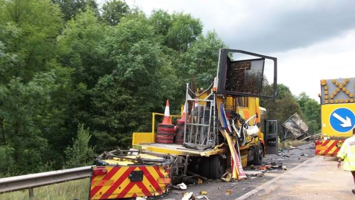 Highways England: Collision damage roadworkers,