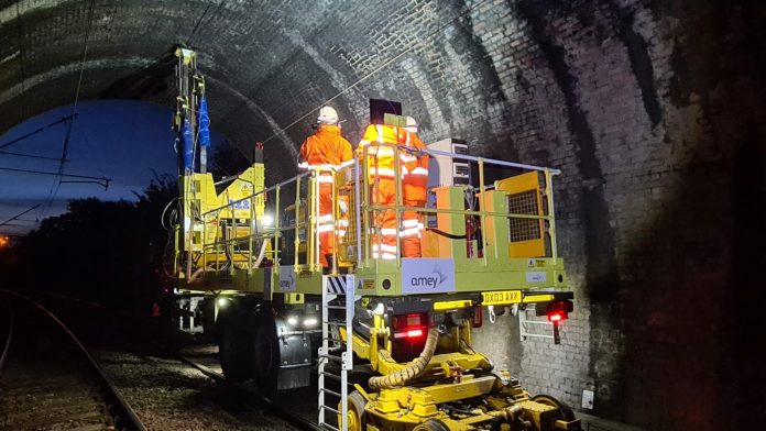 Amey tunnel drill overhead tunnel drill, rail operatives,