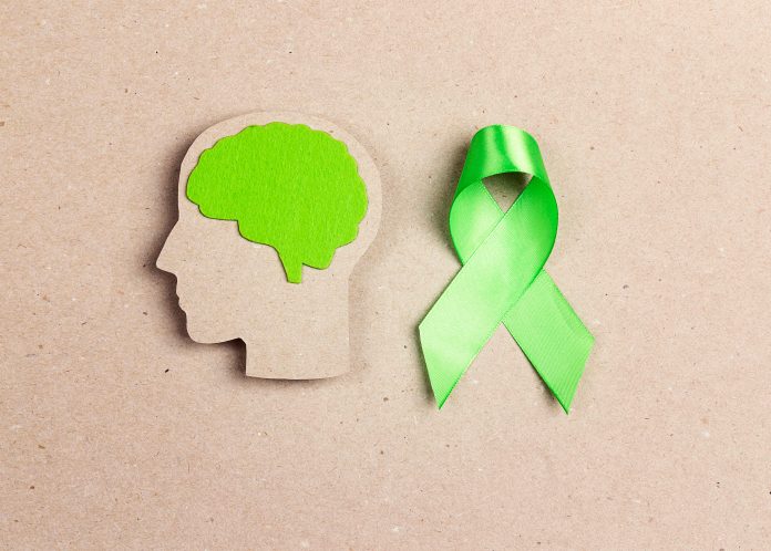World,Mental,Health,Day,Concept.,Green,Awareness,Ribbon,And,Brain community building