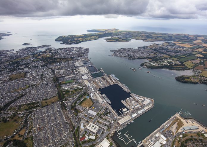 An aerial view of Devonport dockyard, where the Devonport dockyard refurbishment project will take place