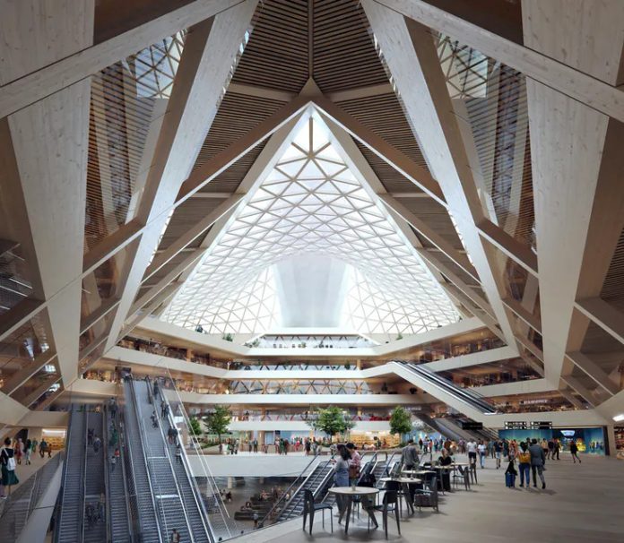 Image shows the daylight filled interior of the proposed redevelopment at Zurich Airport