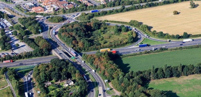 birds eye image of cars driving on the A46 Newark Bypass