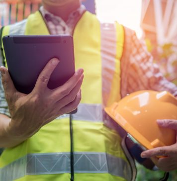 construction worker with tablet