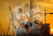 BSI and Cobuilder sign access to machine-interpretable standards information agreement Double Exposure Business Construction Industry and Engineering Concept, Businesspeople are Handshake Together After Deal Project., Engineer Professional Teamwork are Shaking Hands at Site Constructing