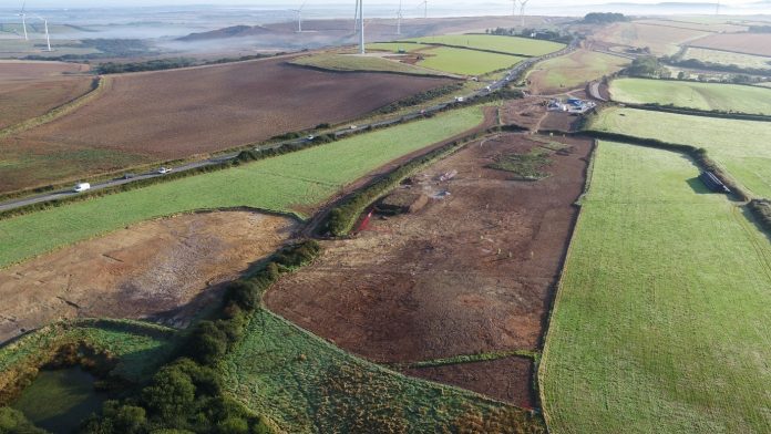 Drone footage air view of the A30 Chiverton to Carland Cross dualling scheme to better understand the extent of regionally significant Mesolithic archaeology