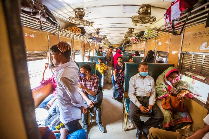 people travelling on public transport in Bangladesh