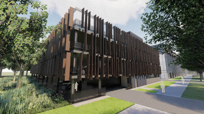 A CGI impression of what the new four-story office building with research and development facilities and a new carpark as part of the UKAEA R&D building contract would look like