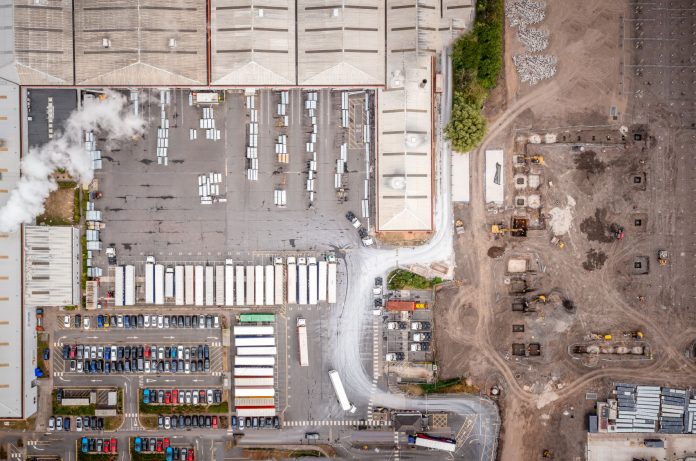birdseye view of new etex plasterboard factory in bristol