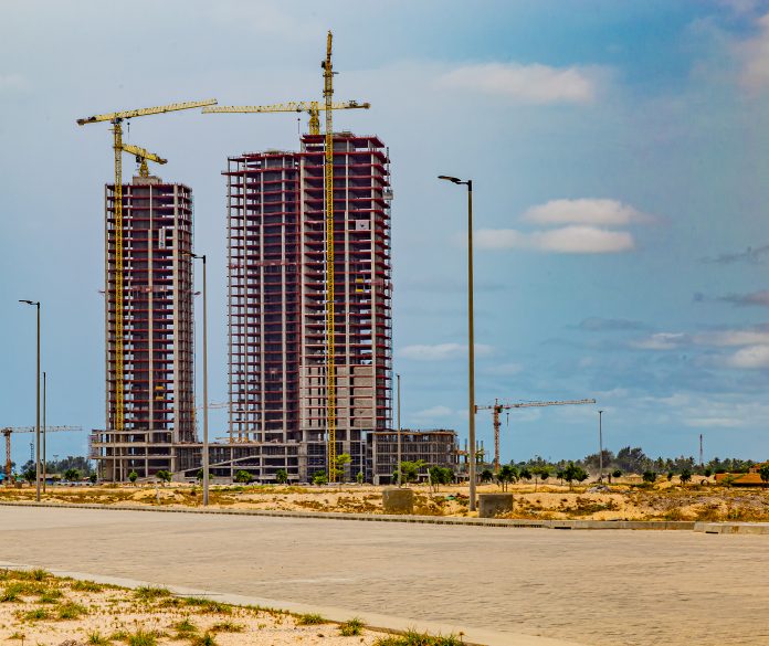 A high rise building under construction in Eko Atlantic City, Lagos, Nigeria, West Africa. The manifesto for a sustainable built environment in Africa aims to optimise such projects.