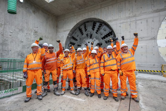 Engineers celebrating the TBM breakthrough, Long Itchington Wood, July 2022 tunnelling operative career