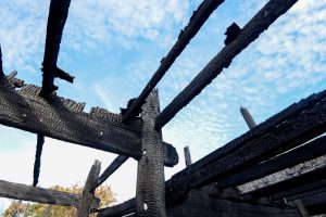 Debris of a burning wooden house