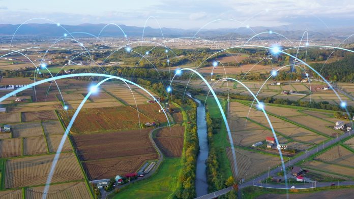 Aerial view of river- connected digital twin