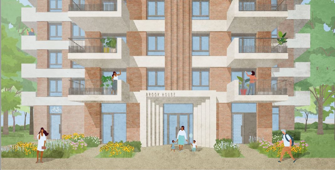 CGI image of women's only tower block - Brook House