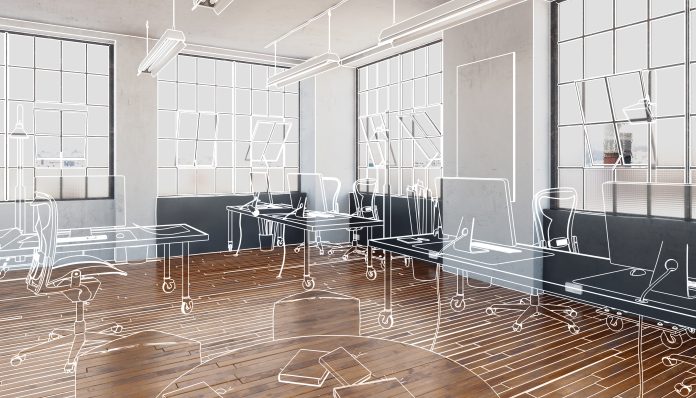 Post-industrial office space (conception), representing how digitising interior design