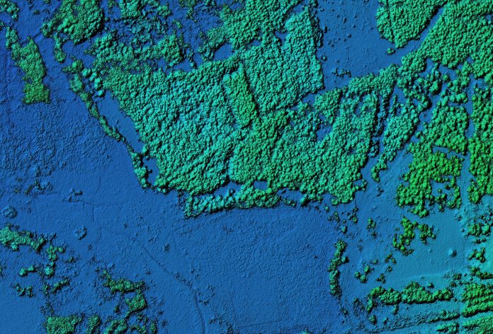 Government announces 2030 Geospatial Strategy Hipsometric model created by 3d rendering of photos taken from a drone. It shows forest area with a lot of trees.