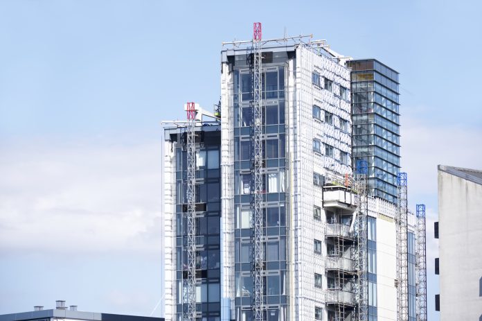 High rise residential building of flats with cladding being replaced with fire resistant materials High rise residential building of flats with cladding being replaced with fire resistant materials UK