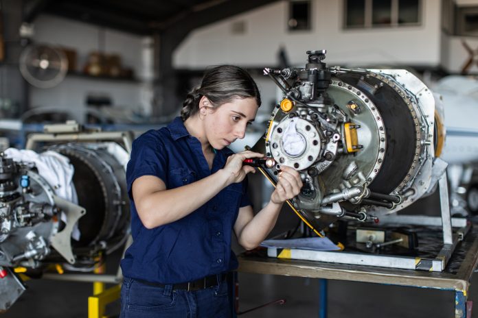 A day in the life of a female aircraft engineer, to represent rising interest in skilled trades roles