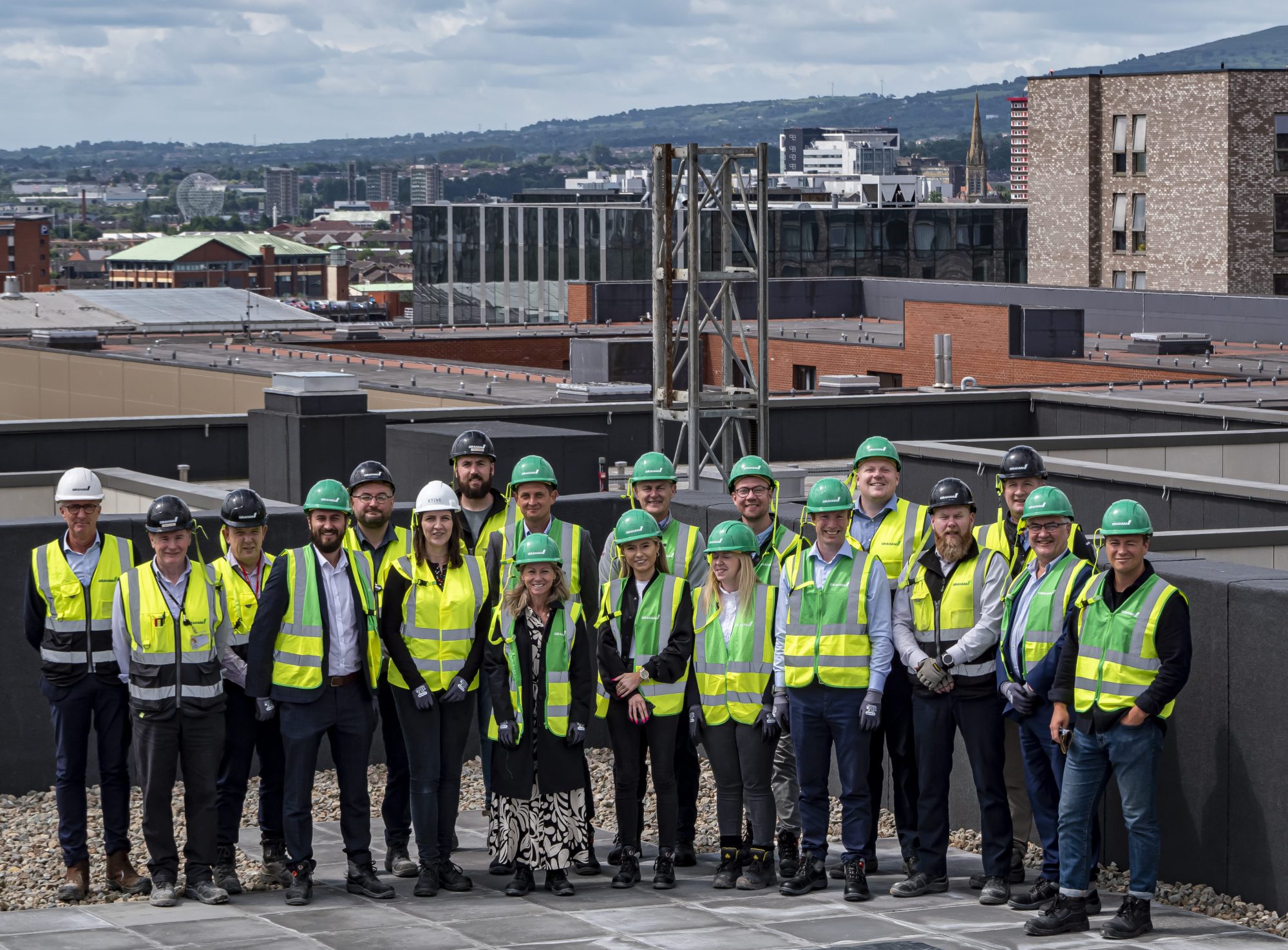 workers at topping out ceremony