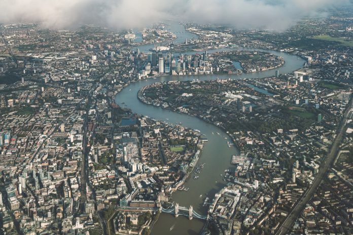 Barhale secures extended contract with Thames Water for next phase of AMP8 Aerial view of river Thames in London from an airplane.