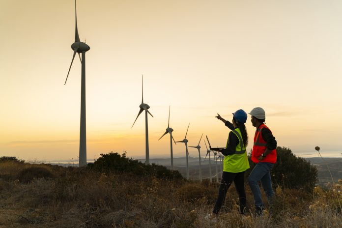 Construction workers at wind farm - major infrastructure projects