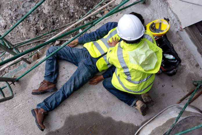 construction worker on ground after fall - 2 Counties Construction (Midlands) Ltd fined £12,000 after bricklayer fractures skull
