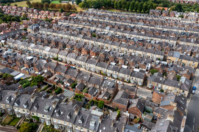 aerial view of housing in the UK - council housebuilding