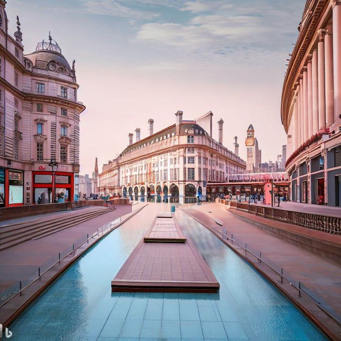 London's Picadilly Circus with Seoul inspired waterfront corridor, representing the question of whether to retrofit the built environment