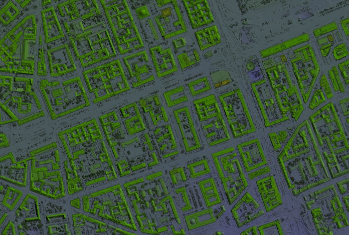 What is the role of location data across the property sector? Digital elevation model of a urban area. GIS product made after proccesing aerial pictures taken from a drone. It shows city area with roads, junctions and suburbs representing location data