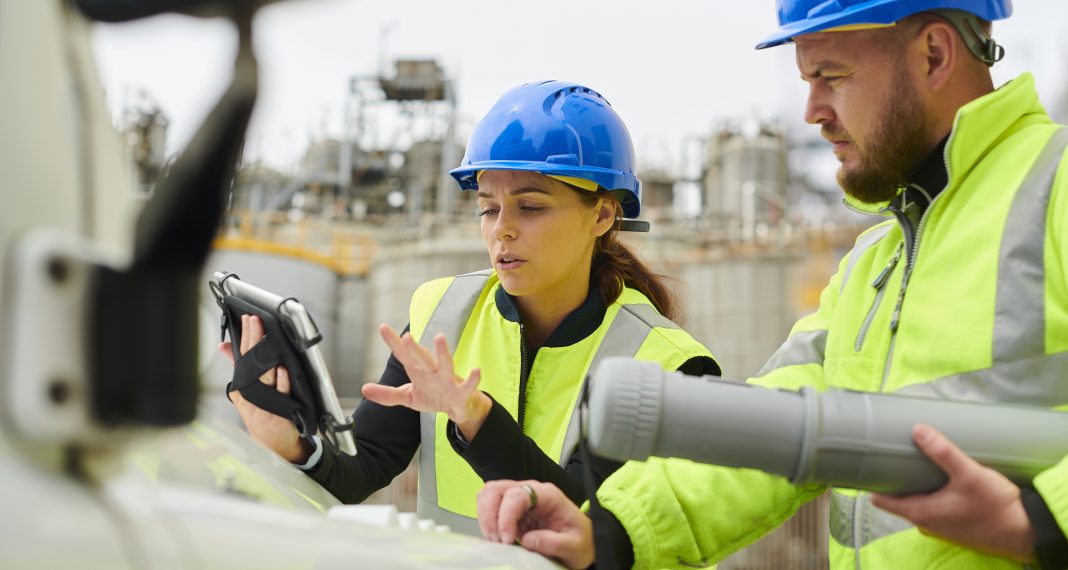 site engineers at petrochemical plant using technology, representing openspace capture
