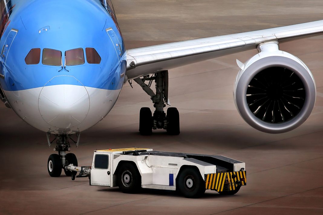 Aircraft Aircraft is getting ready to take off at Manchester airport.