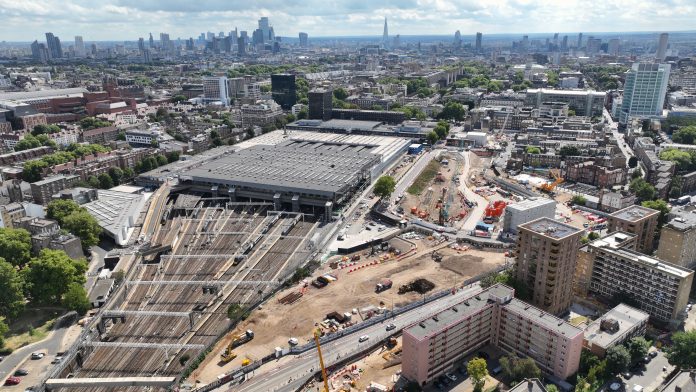 An aerial still of the HS2 Euston Station - HS2 Euston
