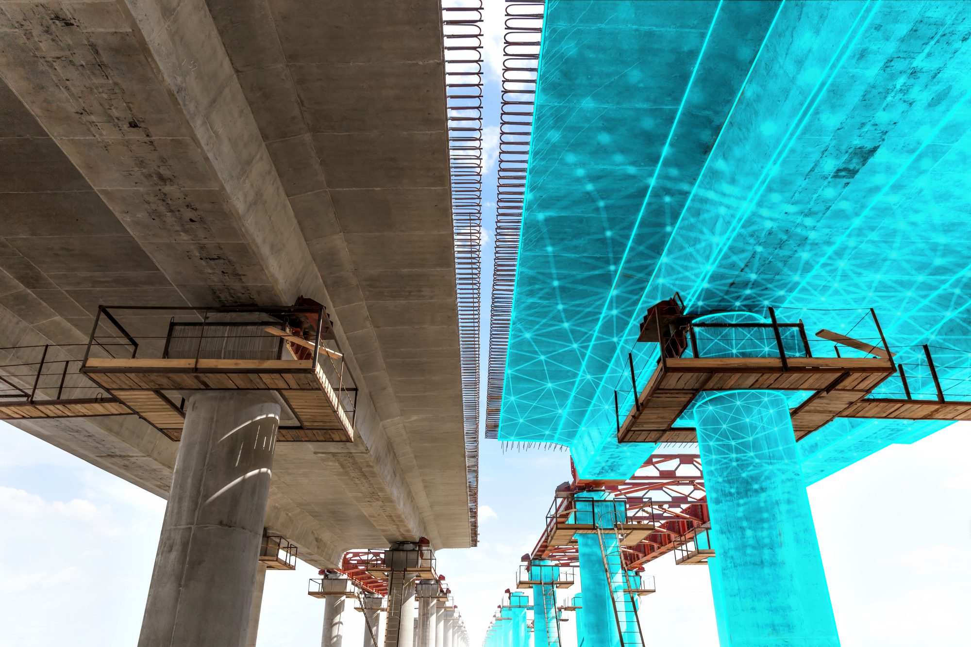 A digital twin of bridge overpass construction, viewed within SYNCHRO. Image courtesy of Bentley Systems