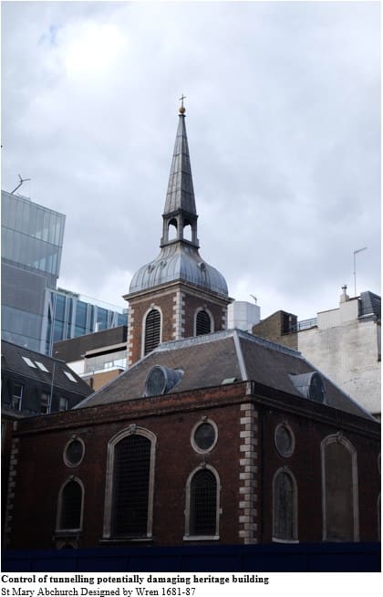 Control of tunnelling to prevent damaging heritage building (St Mary Abchurch designed by Wren 1681-87)