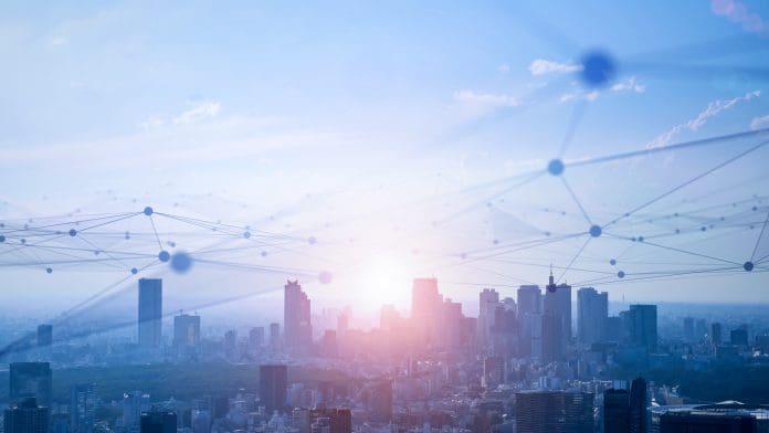 Business challenges in smart cities: Navigating technologies and building trust Smart city and communication network concept. 5G. IoT (Internet of Things). Telecommunication.