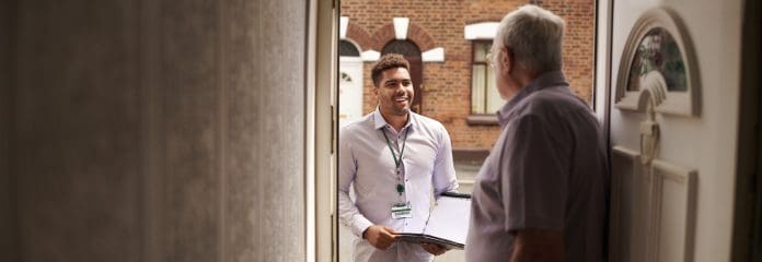 ADEY unveils Sense technology for social housing providers housing officer visiting tenant