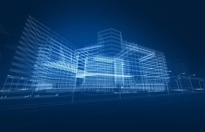 Digital twins: A key to decarbonisation 3D architecture abstract, representing digital twins