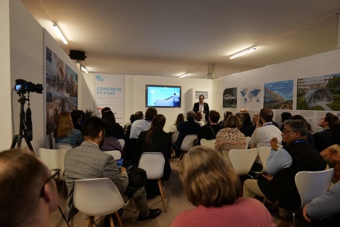 GCCA Cement Industry Net Zero Progress Report launch - Thomas Guillot, GCCA Chief Executive - wide shot GCCA Cement Industry Net Zero Progress Report launch - Thomas Guillot, GCCA Chief Executive - wide shot