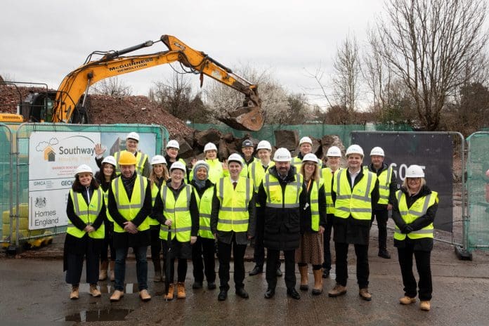 Team celebrates milestone towards delivery of 100% affordable housing scheme Southway Housing Trust and McGoff have begun work on the Old Trafford development, which will build 80 affordable and sustainable apartments