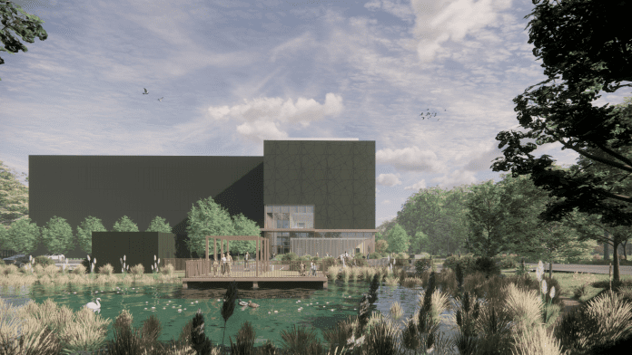 View across natural pond towards main entrance Feilden Clegg Bradley Studios architects, courtesy of NHM The Natural History Museum has received approval from Wokingham Borough Council to proceed with the construction of a new research centre at Thames Valley Science Park in Reading