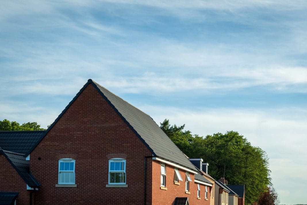 Row of new built houses in england uk, representing the Future Homes Standard