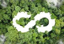 Adopting a circular economy model to fast track the built environment’s transition to net zero Circular economy icon. The concept of eternity, endless and unlimited, circular economy for future growth of business and environment sustainable on nature background.