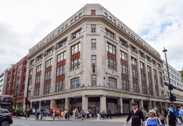 London, UK - August 22 2022: Exterior daytime view of Marks and Spencer store on Oxford Street.