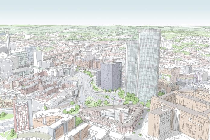 23016-Perrian-House-Lanc-Circus-Sk-Aerial-REV-v9-scaled Sama Investments have revealed the plans for 'Perryian Works', bringing two landmark towers of up to 50 storeys to the 1 Lancaster Circus site